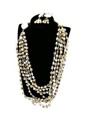 1980s-90s Six-Strand Abalone Shell Necklace & Earring Set — EUC